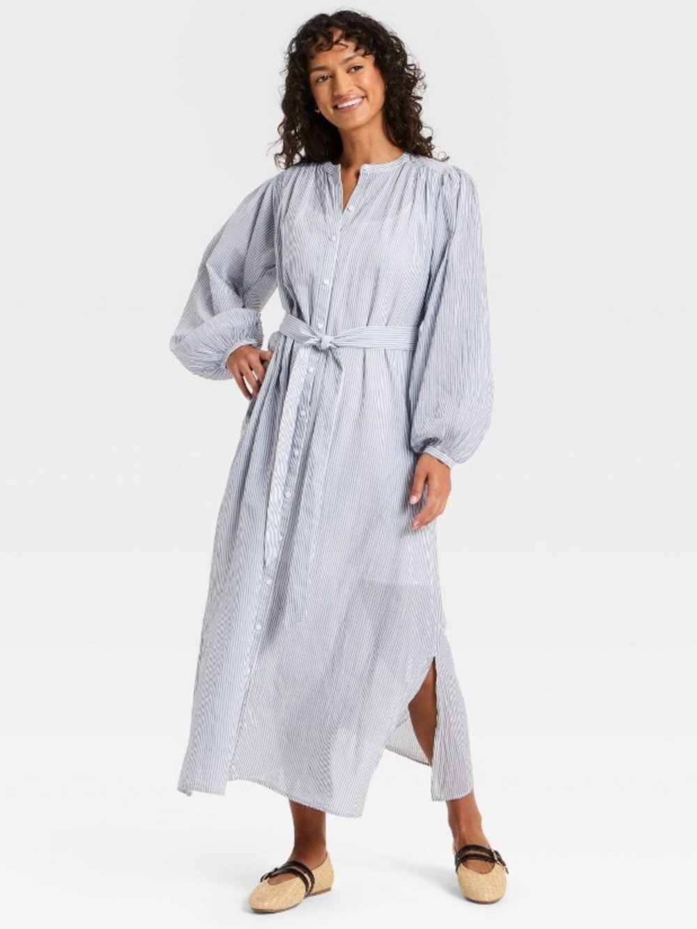 NWT Universal Thread Blue White Striped Button-Front Maxi Shirt Dress (Size XS)